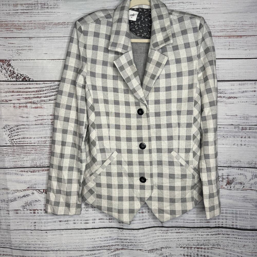 Cabi Blazer Jacket Womens 10 Plaid Valentina Button Pointe Knit Career Gray Knit